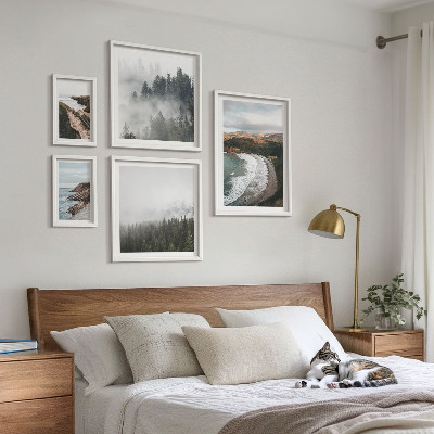 Conjunto de 5 quadros com moldura Paisagens costeiras, florestas de montanha
