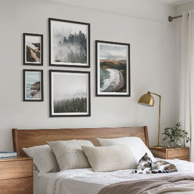 Conjunto de 5 quadros com moldura Paisagens costeiras, florestas de montanha