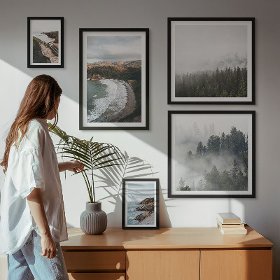 Conjunto de 5 quadros com moldura Paisagens costeiras, florestas de montanha