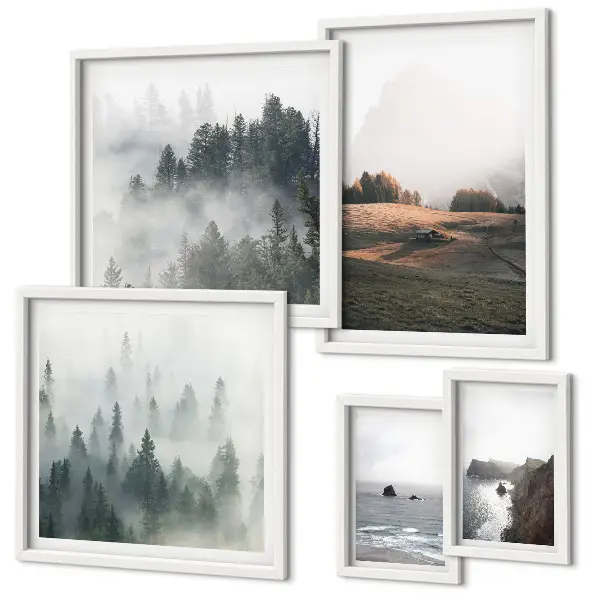 Conjunto de 5 quadros decorativos com vistas naturais da montanha e do mar