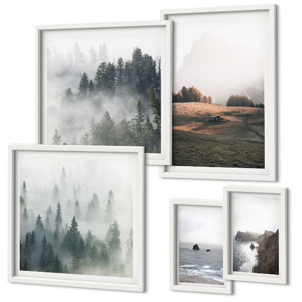 Conjunto de 5 quadros decorativos Vistas naturais da montanha e do mar