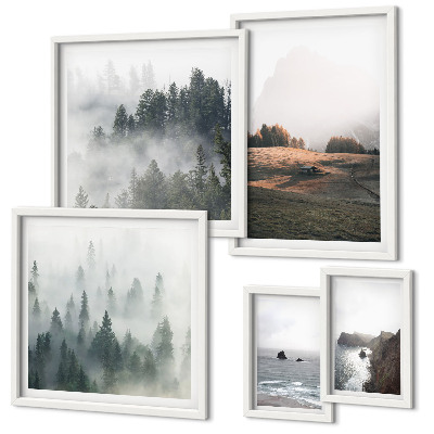 Conjunto de 5 quadros decorativos Vistas naturais da montanha e do mar