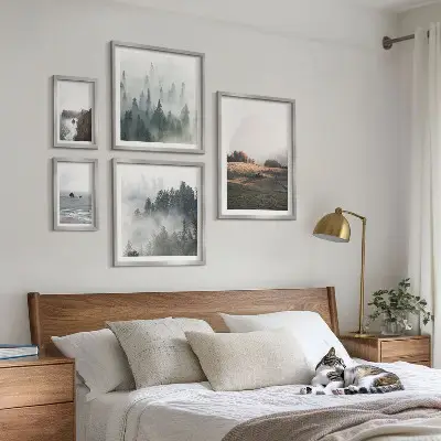 Conjunto de 5 quadros decorativos com vistas naturais da montanha e do mar
