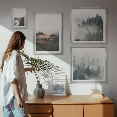 Conjunto de 5 quadros decorativos com vistas naturais da montanha e do mar