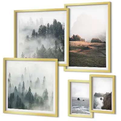 Conjunto de 5 quadros decorativos com vistas naturais da montanha e do mar