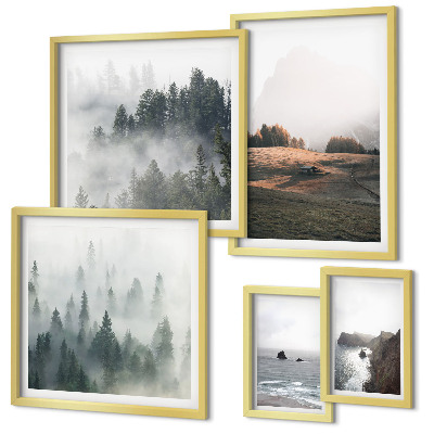 Conjunto de 5 quadros decorativos Vistas naturais da montanha e do mar