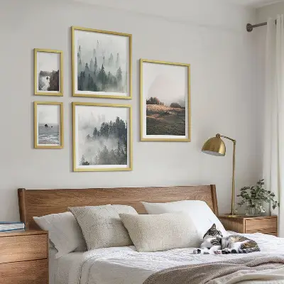 Conjunto de 5 quadros decorativos com vistas naturais da montanha e do mar