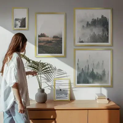 Conjunto de 5 quadros decorativos com vistas naturais da montanha e do mar