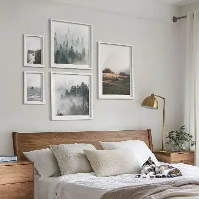 Conjunto de 5 quadros decorativos com vistas naturais da montanha e do mar
