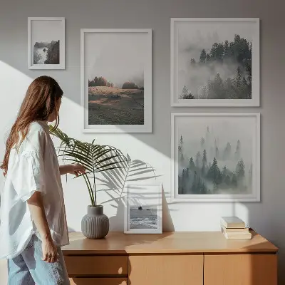 Conjunto de 5 quadros decorativos com vistas naturais da montanha e do mar