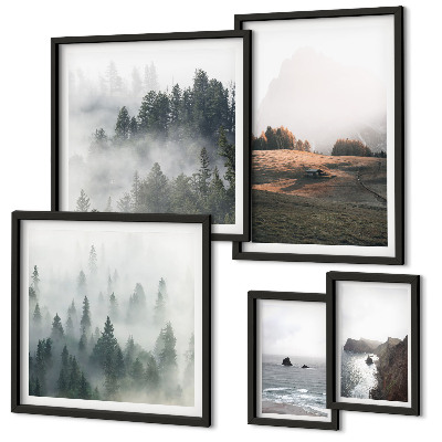 Conjunto de 5 quadros decorativos Vistas naturais da montanha e do mar