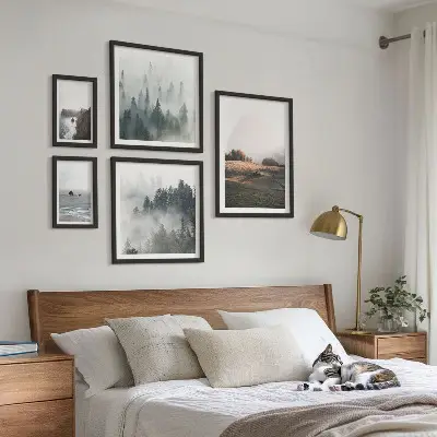 Conjunto de 5 quadros decorativos com vistas naturais da montanha e do mar