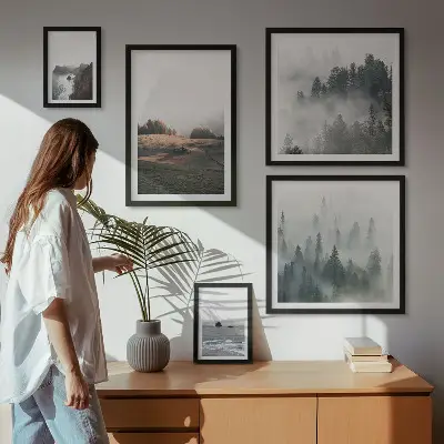 Conjunto de 5 quadros decorativos com vistas naturais da montanha e do mar