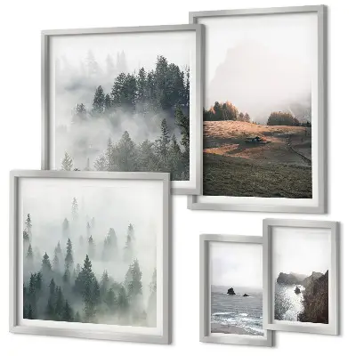 Conjunto de 5 quadros decorativos com vistas naturais da montanha e do mar