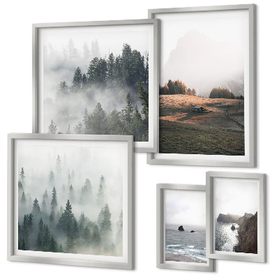 Conjunto de 5 quadros decorativos Vistas naturais da montanha e do mar