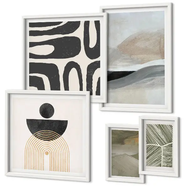 Conjunto de 5 quadros com moldura com padrões abstratos em cores