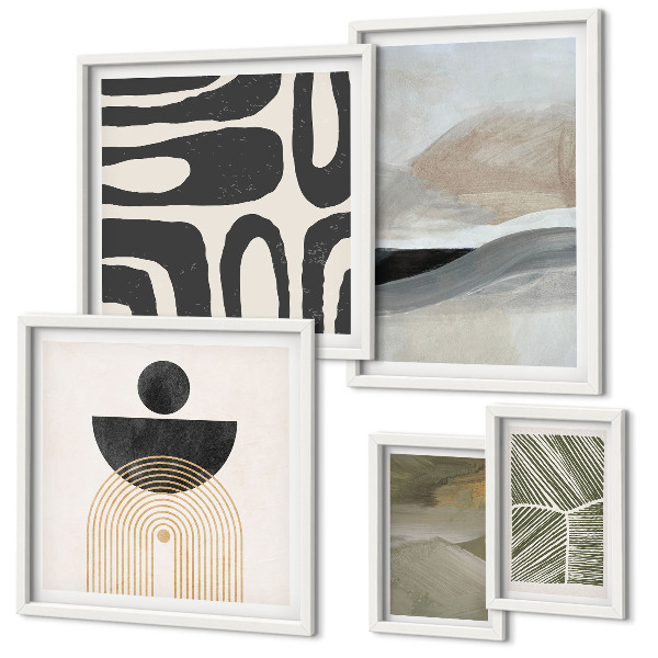Conjunto de 5 quadros com moldura Padrões abstratos em cores