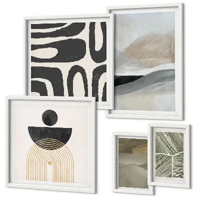 Conjunto de 5 quadros com moldura com padrões abstratos em cores