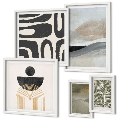 Conjunto de 5 quadros com moldura Padrões abstratos em cores