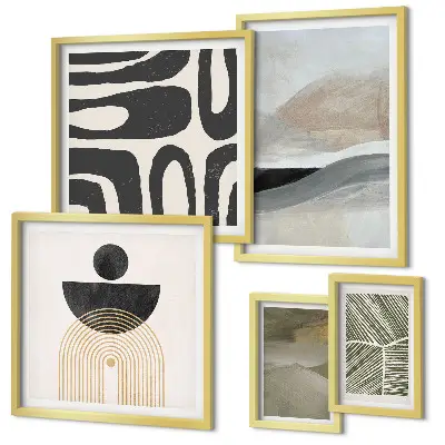 Conjunto de 5 quadros com moldura com padrões abstratos em cores