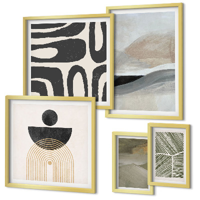 Conjunto de 5 quadros com moldura Padrões abstratos em cores