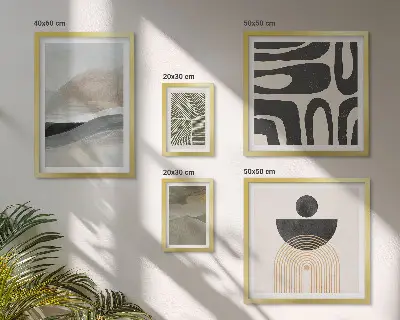 Conjunto de 5 quadros com moldura com padrões abstratos em cores