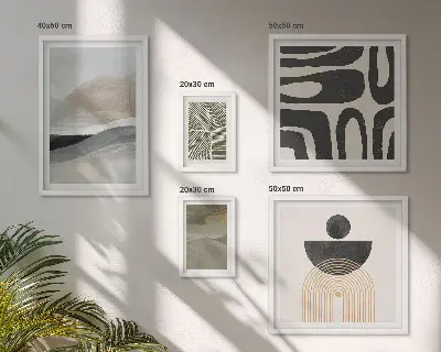 Conjunto de 5 quadros com moldura com padrões abstratos em cores