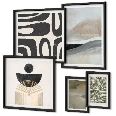 Conjunto de 5 quadros com moldura com padrões abstratos em cores