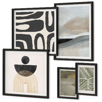 Conjunto de 5 quadros com moldura Padrões abstratos em cores