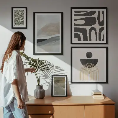 Conjunto de 5 quadros com moldura com padrões abstratos em cores