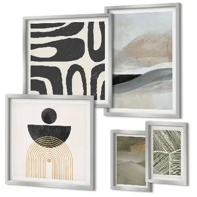 Conjunto de 5 quadros com moldura com padrões abstratos em cores