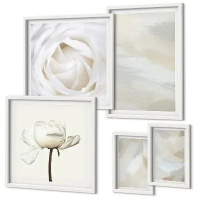 Galeria de quadros para parede com inspirações florais brancas
