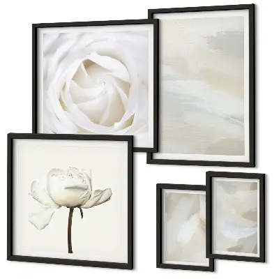 Galeria de quadros para parede com inspirações florais brancas