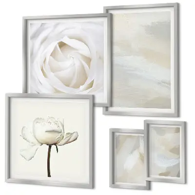 Galeria de quadros para parede com inspirações florais brancas