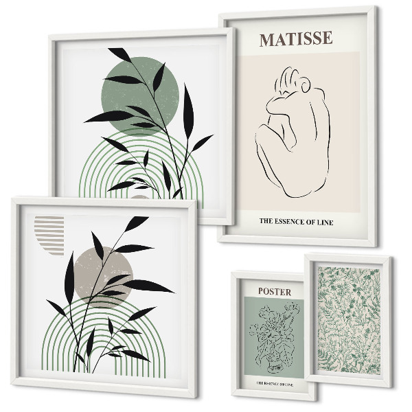 Conjunto de 5 quadros com moldura Gráficos de plantas estilosos