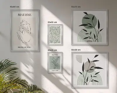 Conjunto de 5 quadros com moldura com estampa de plantas estilizadas
