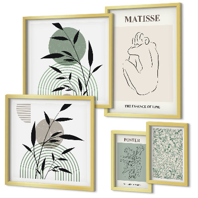Conjunto de 5 quadros com moldura Gráficos de plantas estilosos