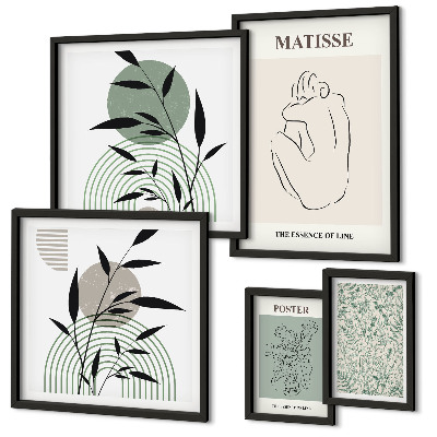 Conjunto de 5 quadros com moldura Gráficos de plantas estilosos