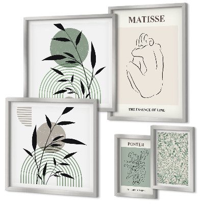 Conjunto de 5 quadros com moldura Gráficos de plantas estilosos