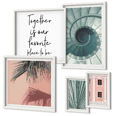 Conjunto de 5 quadros decorativos Interiores geométricos elegantes