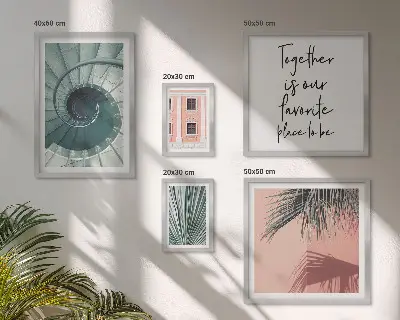 Conjunto de 5 quadros decorativos com estampas de interiores geométricos elegantes