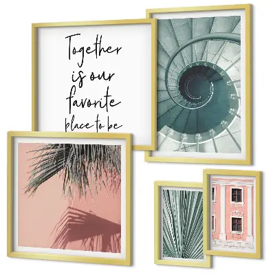 Conjunto de 5 quadros decorativos com estampas de interiores geométricos elegantes