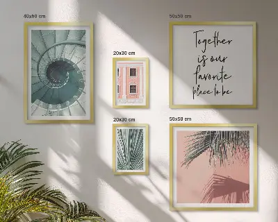 Conjunto de 5 quadros decorativos com estampas de interiores geométricos elegantes
