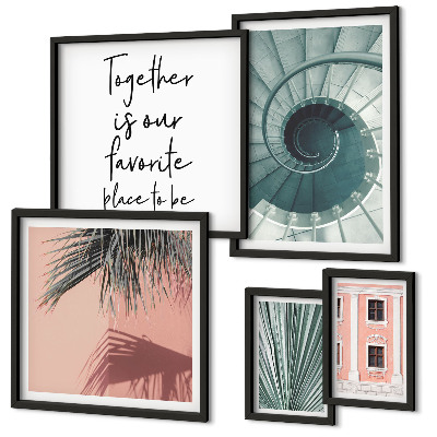 Conjunto de 5 quadros decorativos Interiores geométricos elegantes