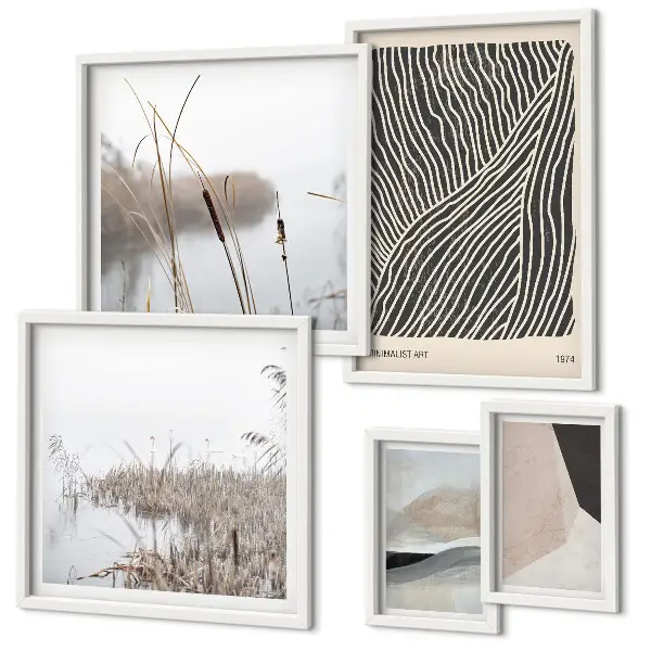 Galeria de parede com arte minimalista da natureza