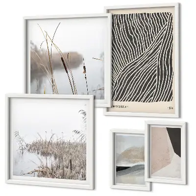 Galeria de parede com arte minimalista da natureza
