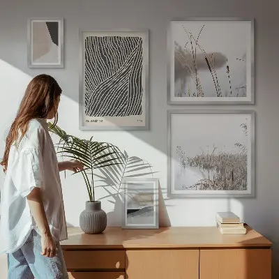 Galeria de parede com arte minimalista da natureza