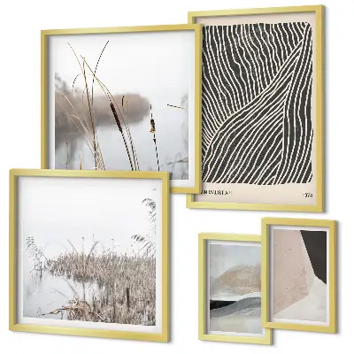 Galeria de parede com arte minimalista da natureza