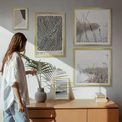 Galeria de parede com arte minimalista da natureza