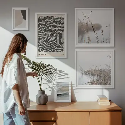 Galeria de parede com arte minimalista da natureza